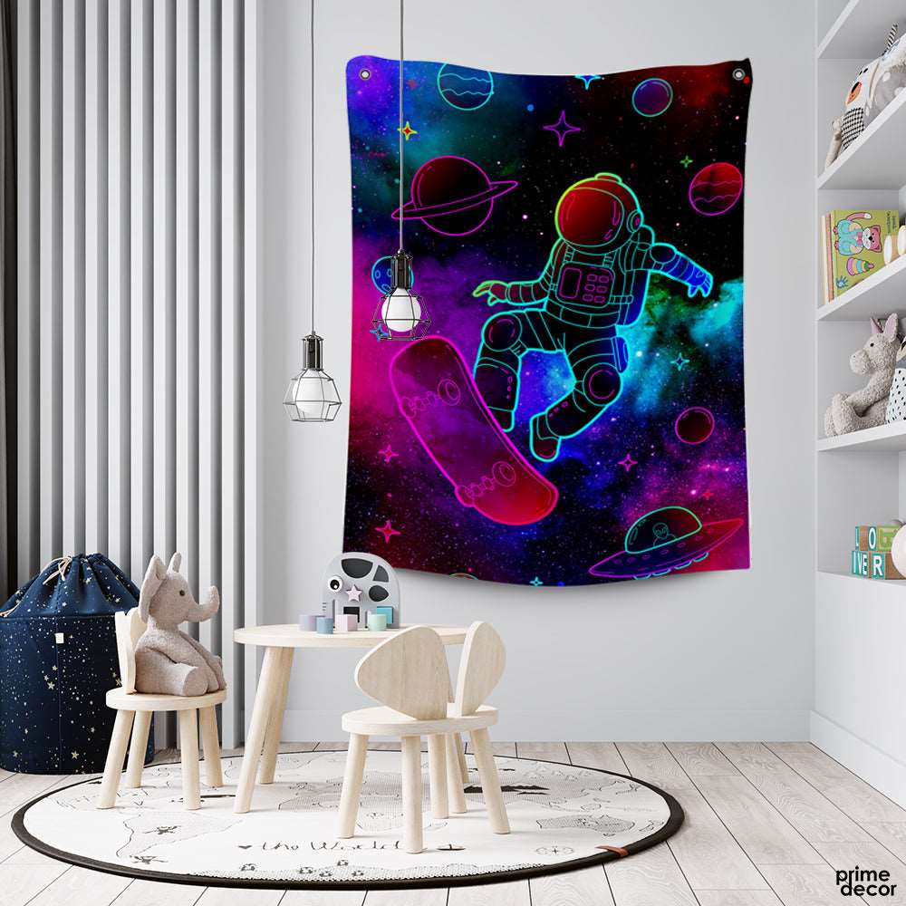Astronaut Skateboarding In Galaxy | Space Tapestry - Prime Décor