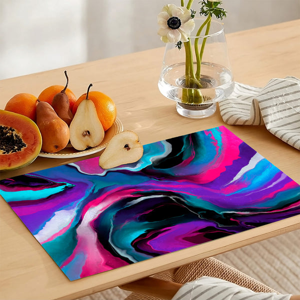 Violet Blue & Vivid Pink Abstract Acrylic Fluid Style | Table Runner and Placemat Set