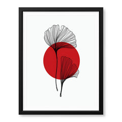 Black Leaves Abstract Design With Red Moon & White Background | Abstract Office Artwork #00131 - Prime Décor