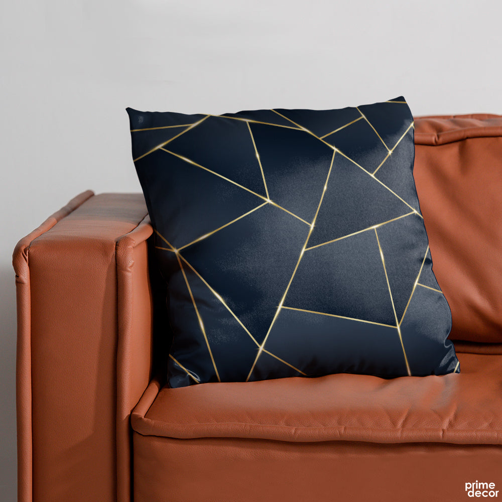 Blue & Golden Foil Geometric | Abstract Cushion #132 - Prime Décor