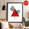 Black Leaves Abstract Design With Red Triangle & White Background | Abstract Office Artwork #00132