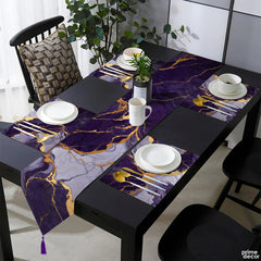 Midnight Purple & Gold Abstract Acrylic Fluid Style | Table Runner and Placemat Set