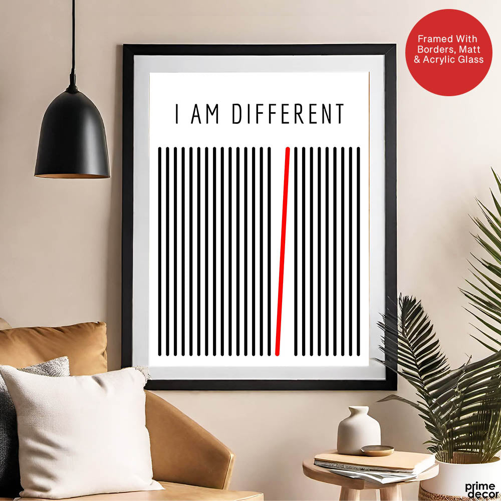 I Am Different Motivational Black & White Art Design | Abstract Motivational Artwork #00136 - Prime Décor