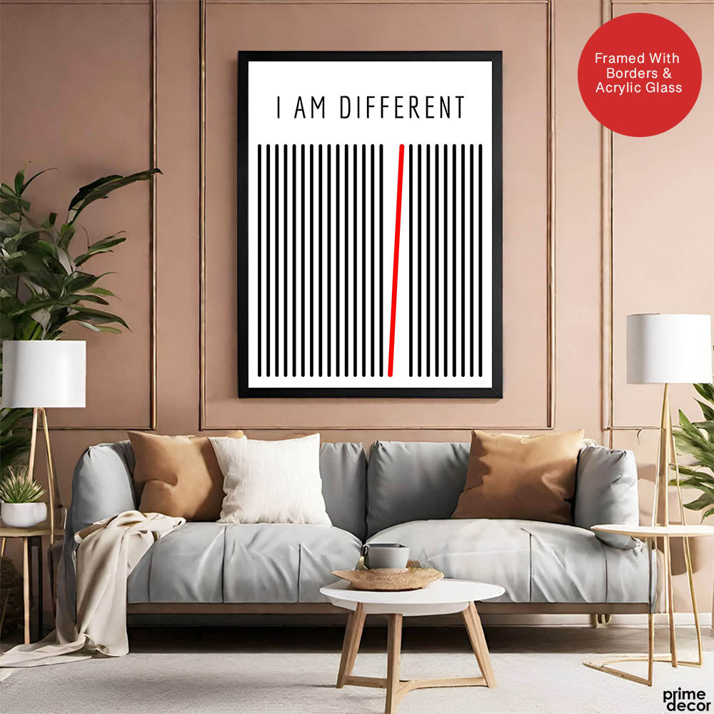 I Am Different Motivational Black & White Art Design | Abstract Motivational Artwork #00136 - Prime Décor