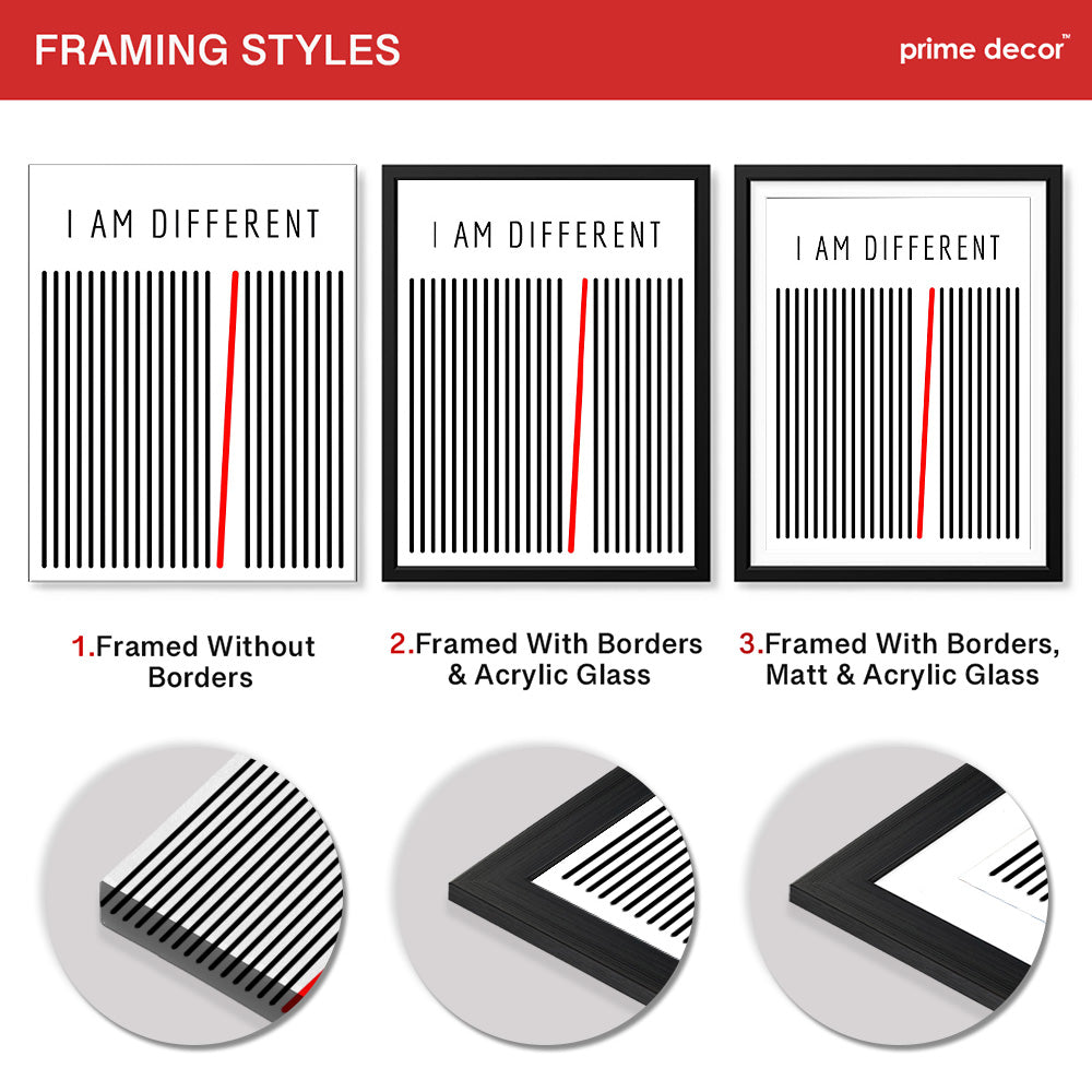 I Am Different Motivational Black & White Art Design | Abstract Motivational Artwork #00136 - Prime Décor