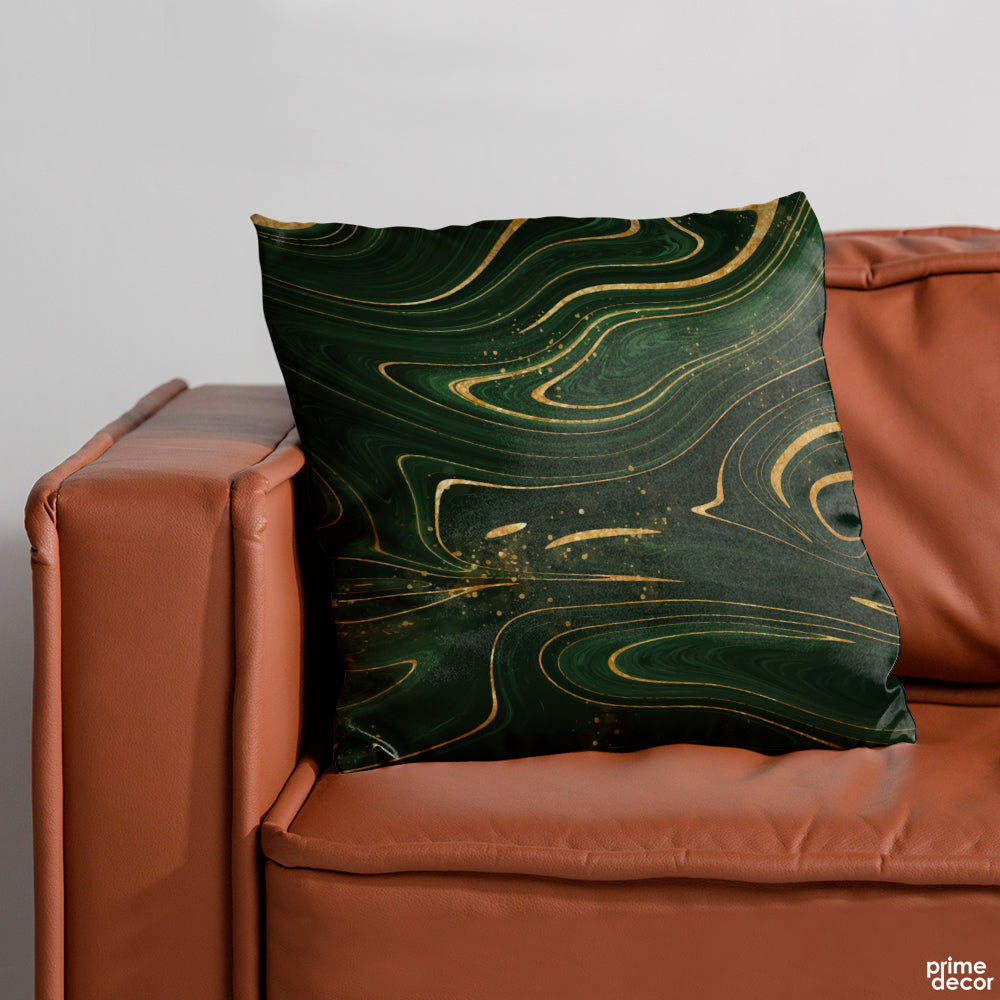 Emerald Green & Golden Fluid Marble | Abstract Cushion #137 - Prime Décor
