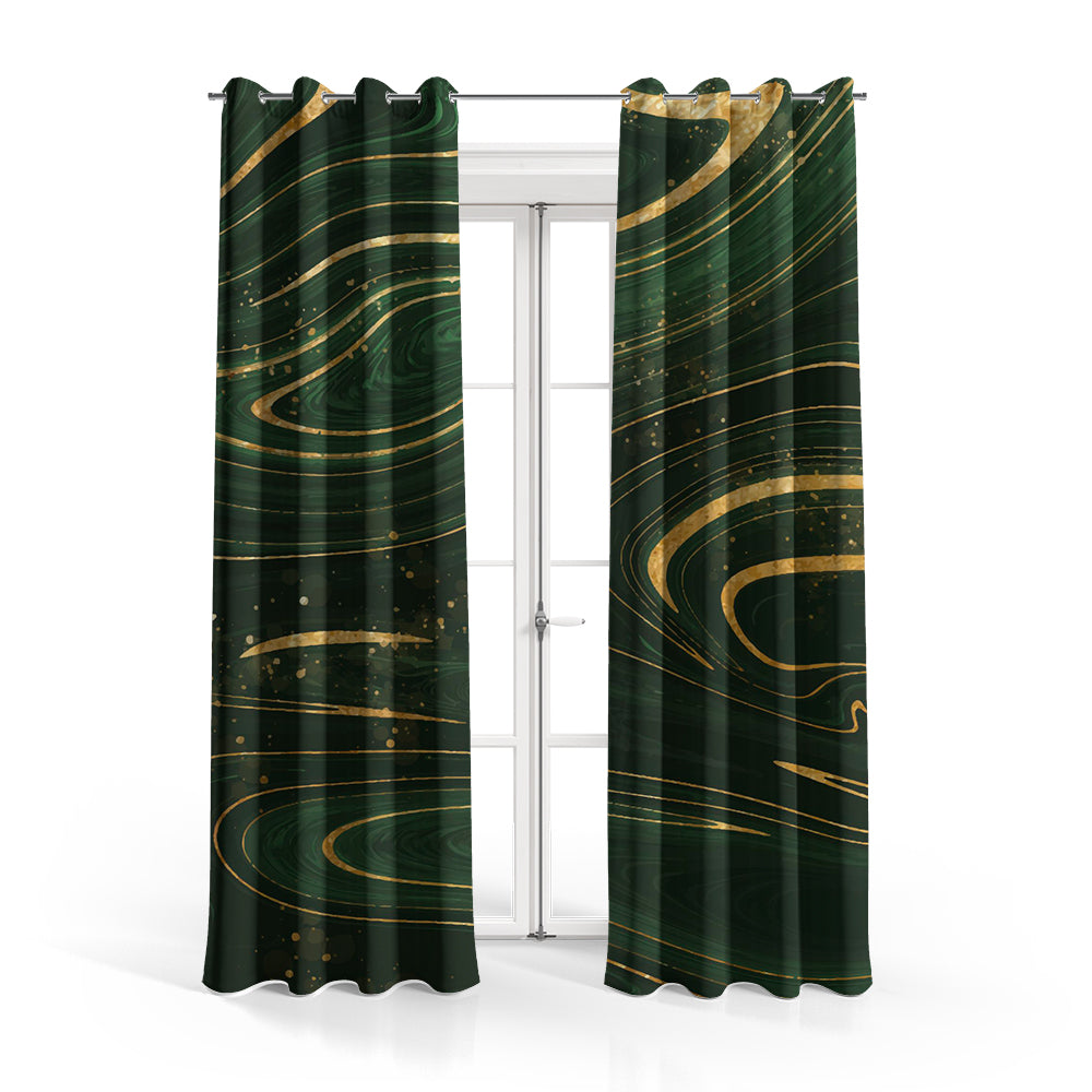 Emerald Green & Golden Fluid Marble | Abstract Curtains #137 - Prime Décor