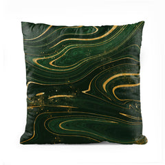 Emerald Green & Golden Fluid Marble | Abstract Cushion #137 - Prime Décor