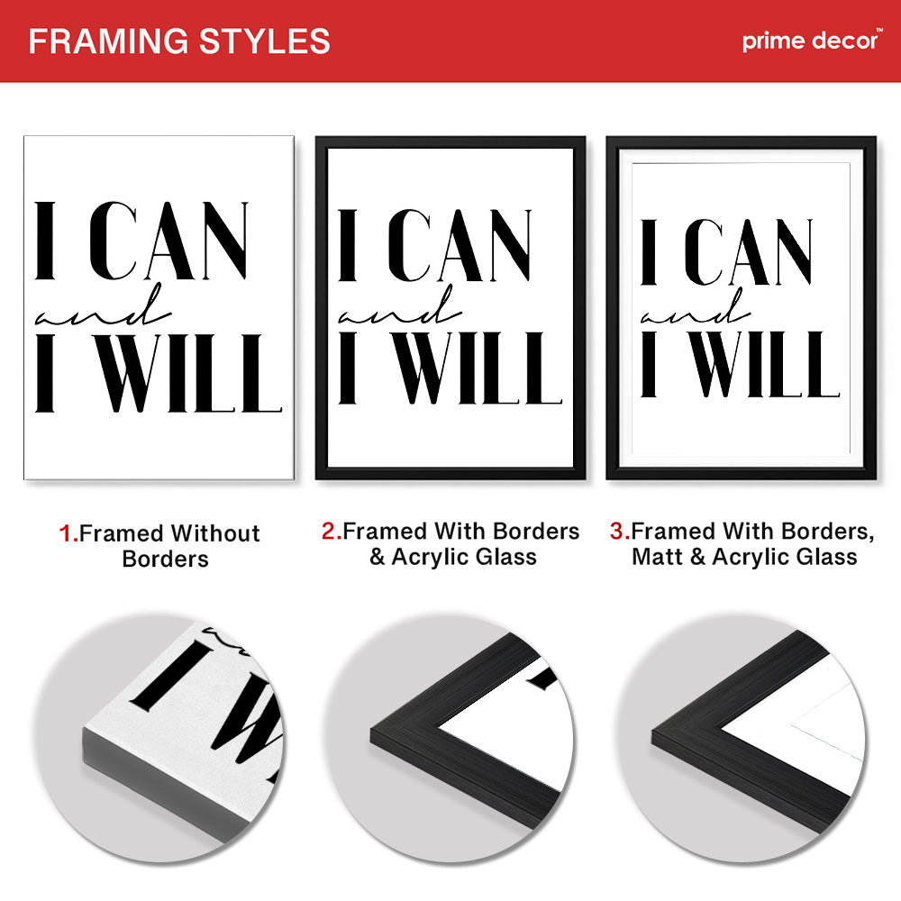 I Can & I Will Motivational Black & White Art Design | Abstract Motivational Artwork #00137 - Prime Décor