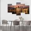 Beautiful Night View Of A Lake City (5 Panel) Nature Wall Art