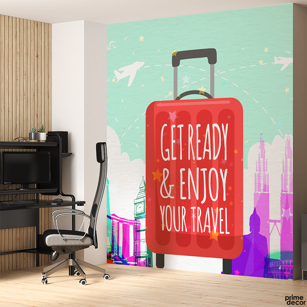 Get Ready & Enjoy Your Travel Suitcase With Landmarks | Travel Wallpaper Mural - Prime Décor