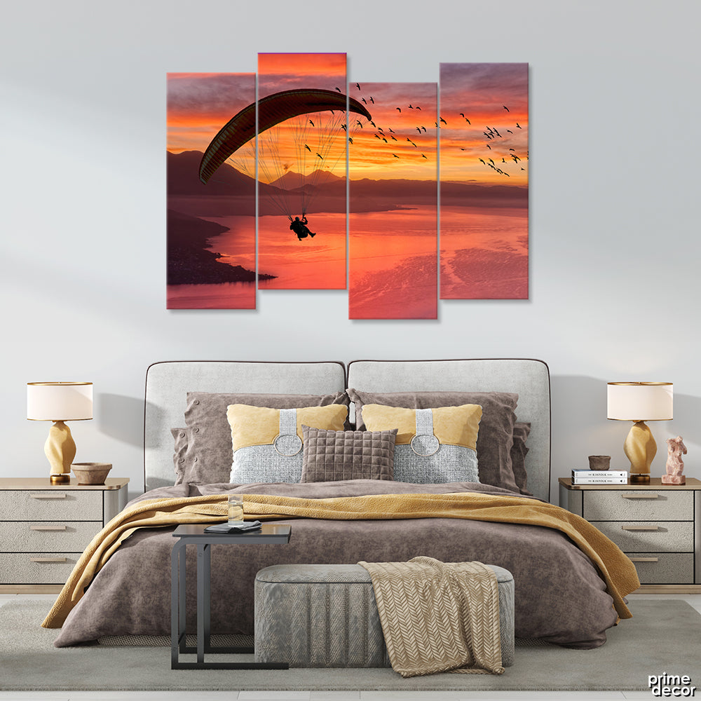 Parachuting In Serene Sunset (4 Panels) Nature Wall Art - Prime Décor