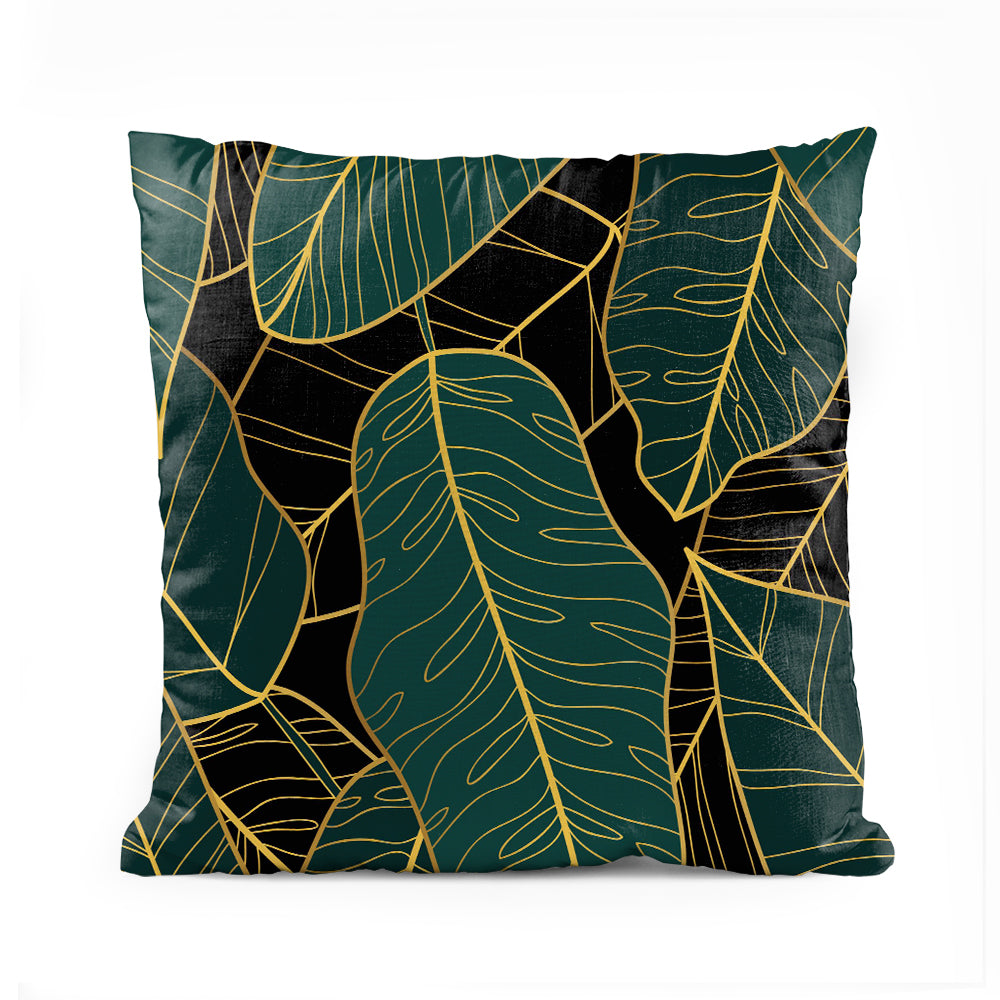 Emerald Green & Gold Leaves | Nordic Cushion #013 - Prime Décor