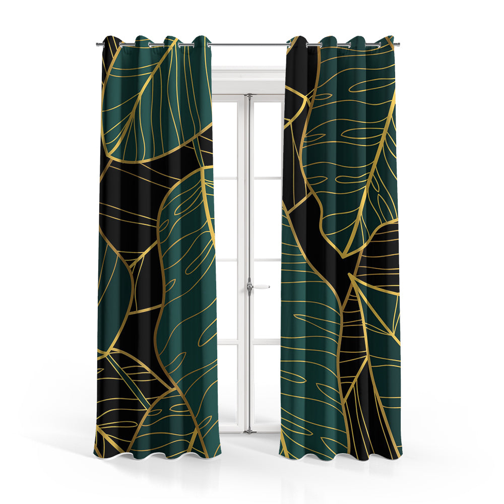 Emerald Green & Gold Leaves | Nordic Curtains #013 - Prime Décor
