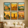 Major Pakistani Cities Illustration Set #01 (6 Panel) Travel Wall Art