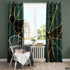 Emerald Green & Gold Leaves | Nordic Curtains #013 - Prime Décor
