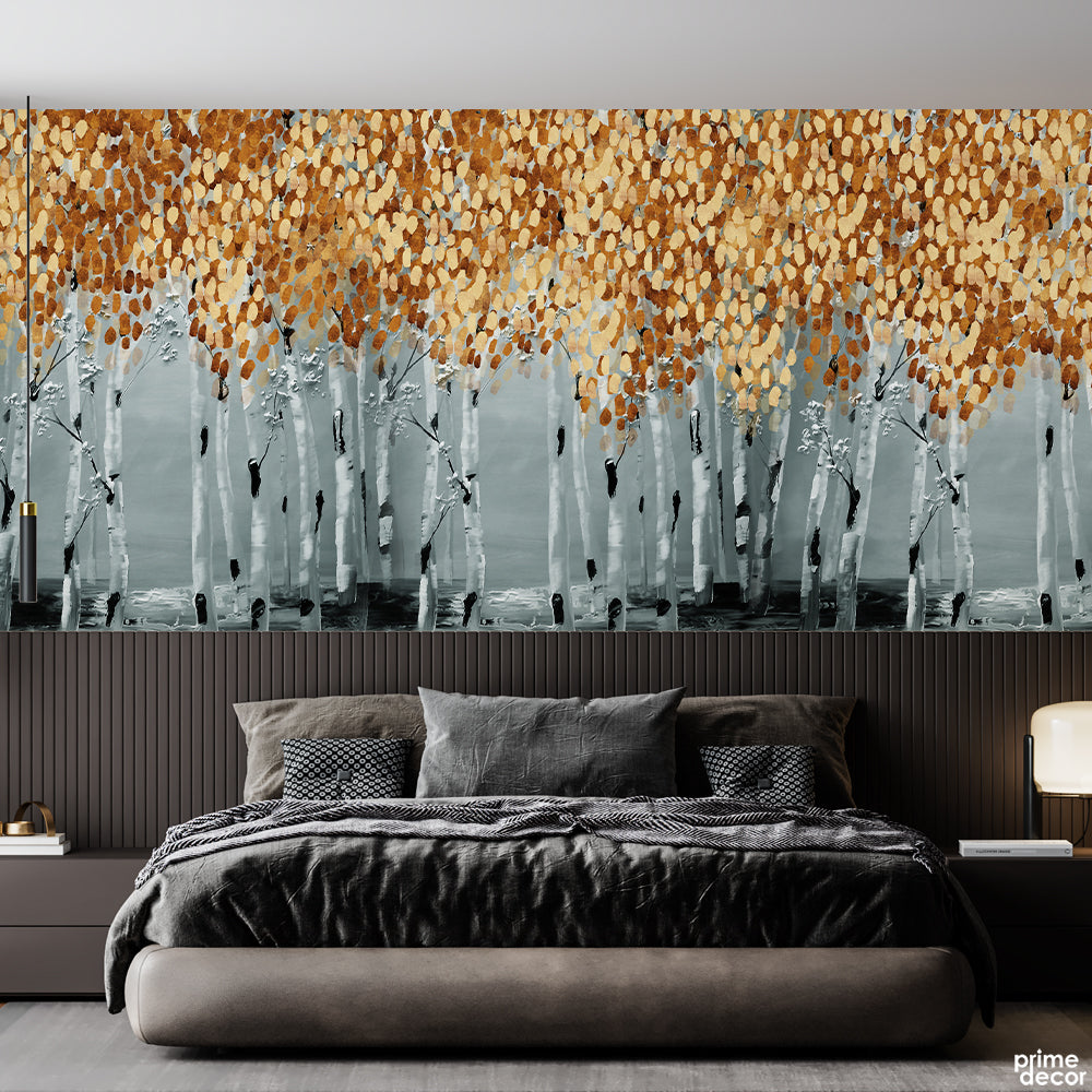 Abstract Gold Tree Painting Modern Landscape | Abstract Wallpaper Mural