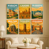 Major Pakistani Cities Illustration Set #01 (6 Panel) Travel Wall Art