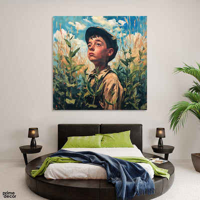 Abstract Artwork Of A Young Boy In The Fields (Single Panel) Nature Square Wall Art