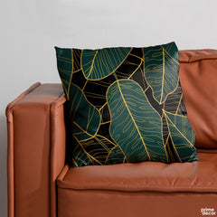 Emerald Green & Gold Leaves | Nordic Cushion #013 - Prime Décor