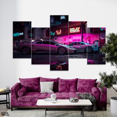 Classic Racing Cars In A Starry Night (5 Panel) Car Wall Art - Prime Décor