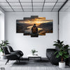 Guy Sitting On Mountain Over The Lake (5 Panel) Landscape Wall Art
