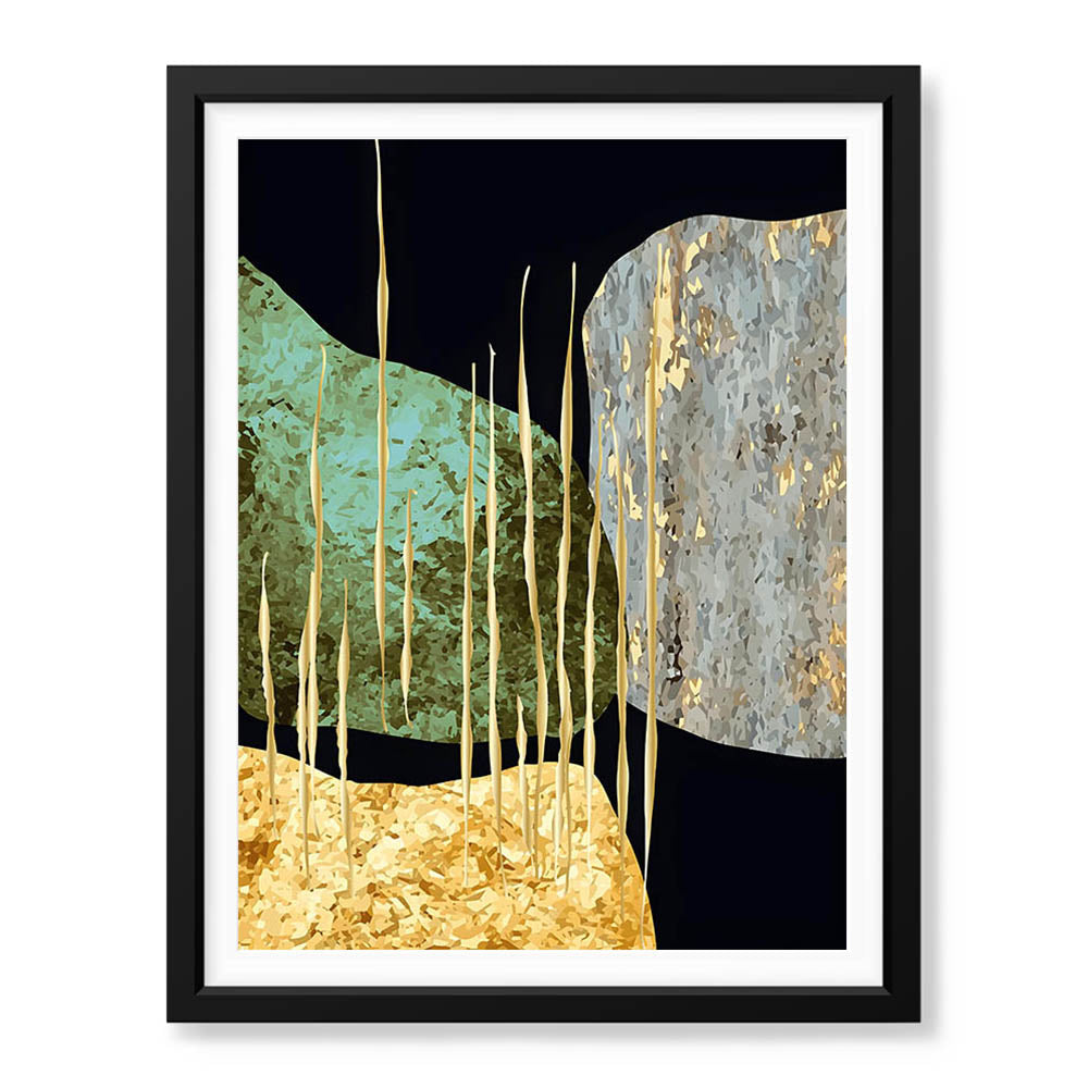 Sea Green Grey & Gold Metallic Design On Blue Background | Abstract Office Artwork #0013 - Prime Décor
