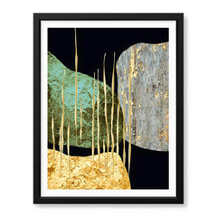 Sea Green Grey & Gold Metallic Design On Blue Background | Abstract Office Artwork #0013 - Prime Décor