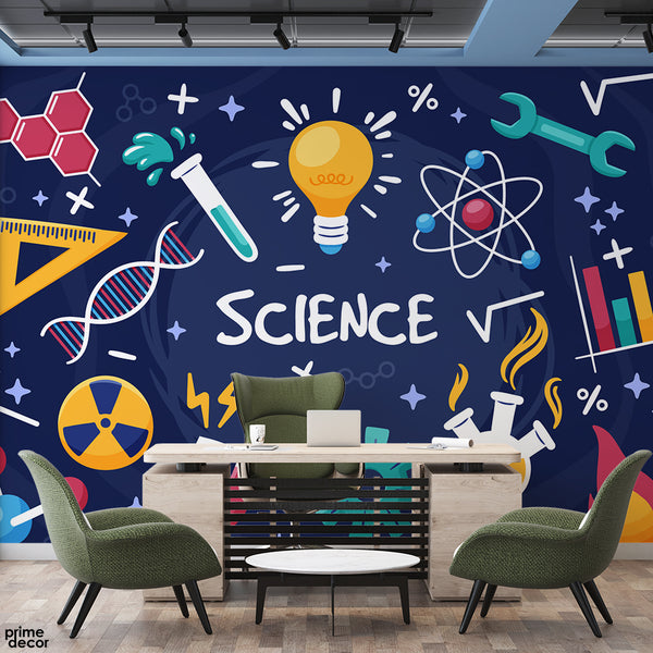 Science Typography With Icons On Blue Background | Office Wallpaper Mu ...