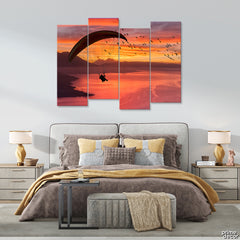 Parachuting In Serene Sunset (4 Panels) Nature Wall Art - Prime Décor