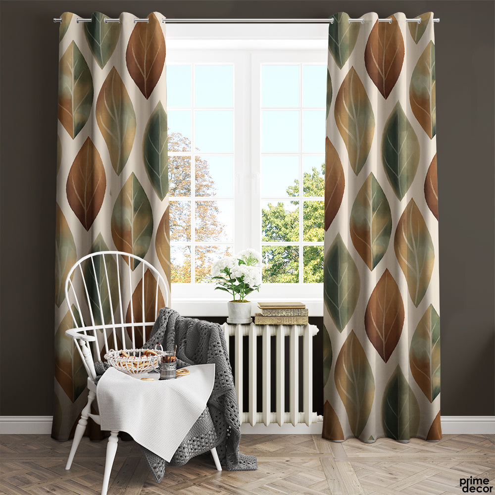 Scandinavian Rustic Leaves | Abstract Curtains #143 - Prime Décor