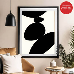 Black Stone Shape Design Over White Beige Background | Abstract Office Artwork #00146 - Prime Décor