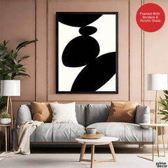 Black Stone Shape Design Over White Beige Background | Abstract Office Artwork #00146 - Prime Décor