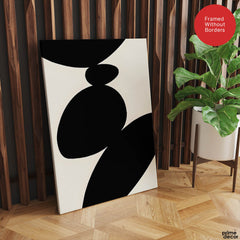 Black Stone Shape Design Over White Beige Background | Abstract Office Artwork #00146 - Prime Décor