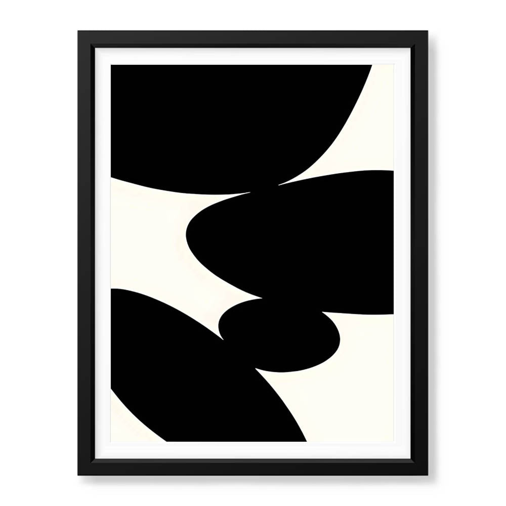 Black Stone Shape Design Over White Beige Background | Abstract Office Artwork #00147 - Prime Décor