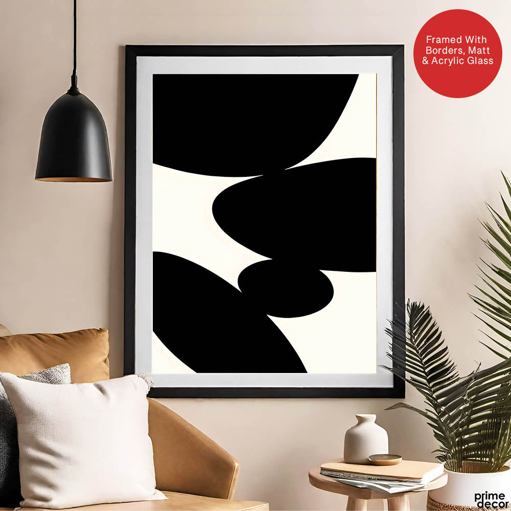 Black Stone Shape Design Over White Beige Background | Abstract Office Artwork #00147 - Prime Décor