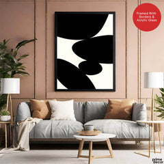 Black Stone Shape Design Over White Beige Background | Abstract Office Artwork #00147 - Prime Décor