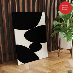 Black Stone Shape Design Over White Beige Background | Abstract Office Artwork #00147 - Prime Décor