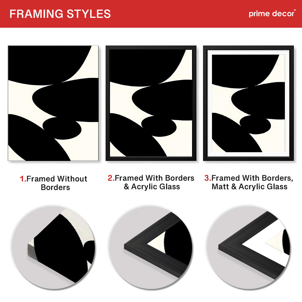 Black Stone Shape Design Over White Beige Background | Abstract Office Artwork #00147 - Prime Décor