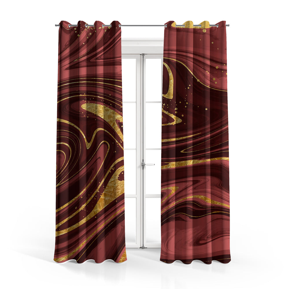 Burgundy & Gold Fluid Marble | Abstract Curtains #148 - Prime Décor