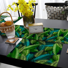 Deep Teal & Green Exotic Tropical Leaves | Table Runner and Placemat Set