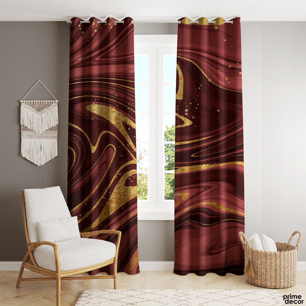 Burgundy & Gold Fluid Marble | Abstract Curtains #148 - Prime Décor