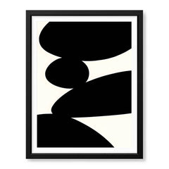Black Stone Shape Design Over White Beige Background | Abstract Office Artwork #00148 - Prime Décor