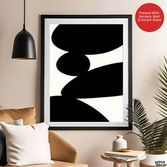 Black Stone Shape Design Over White Beige Background | Abstract Office Artwork #00148 - Prime Décor