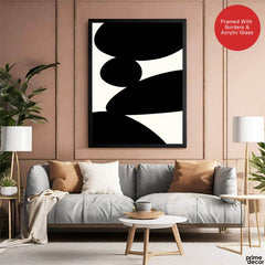 Black Stone Shape Design Over White Beige Background | Abstract Office Artwork #00148 - Prime Décor