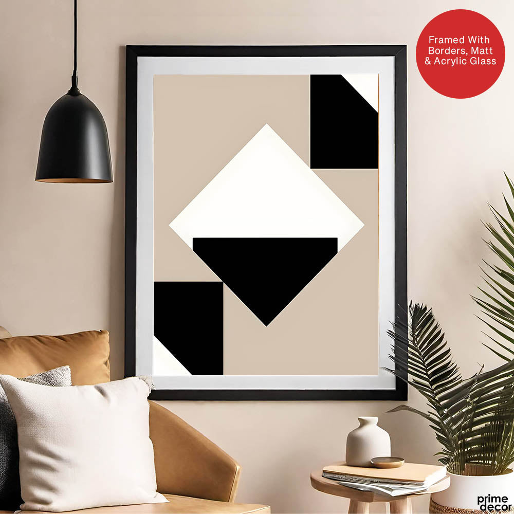 Black & White Abstract Design Over Brown Background | Abstract Office Artwork #00149 - Prime Décor