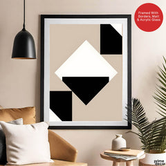 Black & White Abstract Design Over Brown Background | Abstract Office Artwork #00149 - Prime Décor
