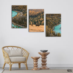 Horses in the Lakes (3 Panel) Landscape Wall Art - Prime Décor