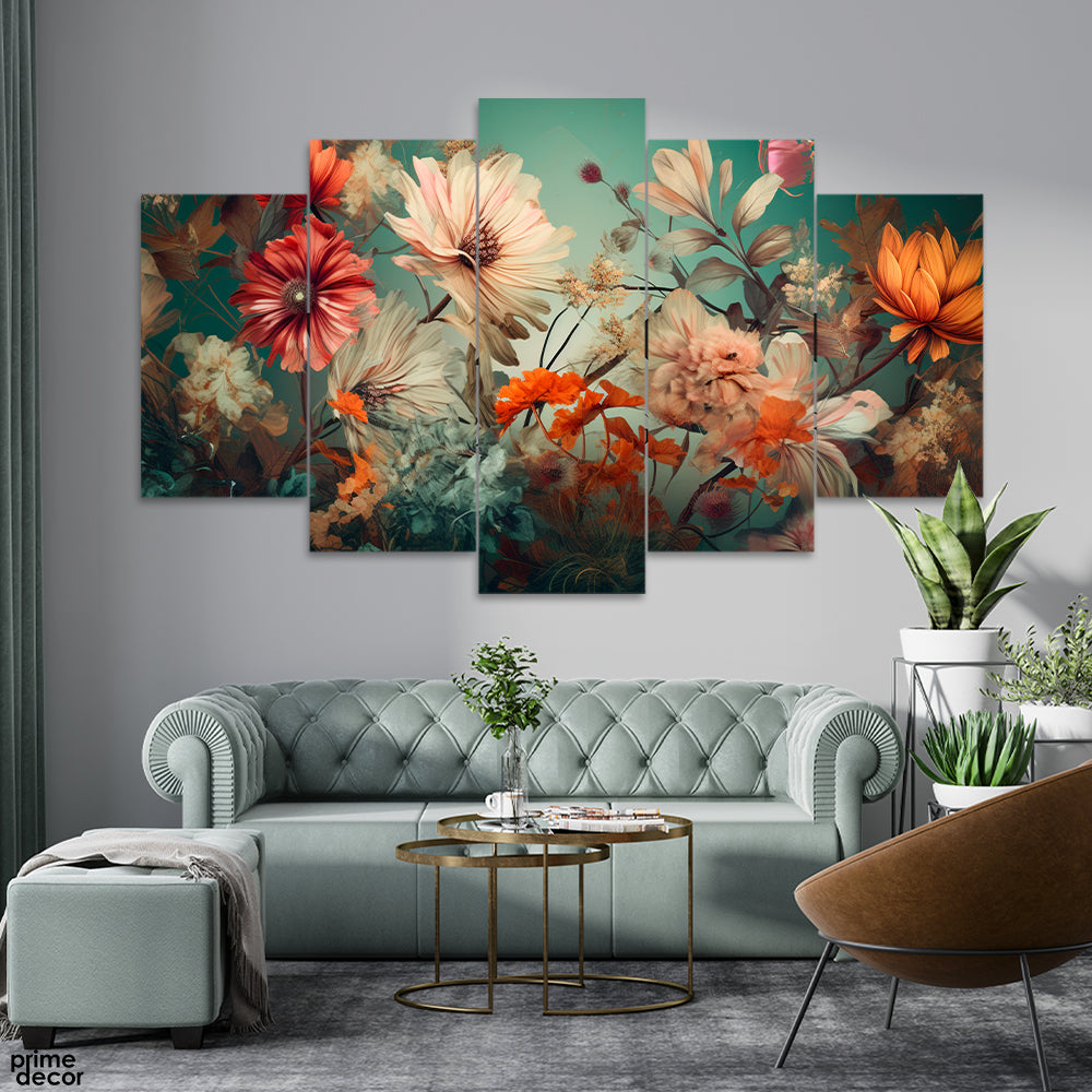Abstract Colorful Flowers (5 Panel) Floral Wall Art - Prime Décor
