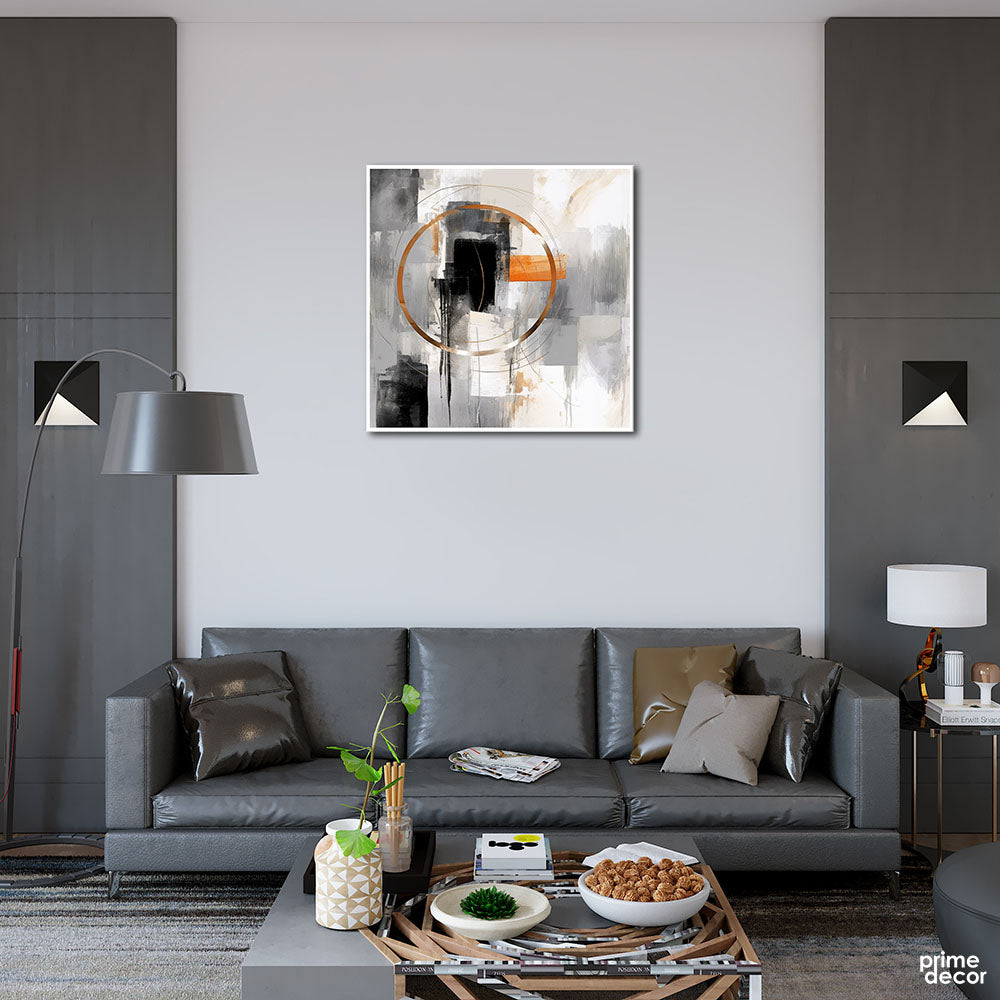 Grey & Beige Split Splash (Single Panel) Abstract Wall Art - Prime Décor